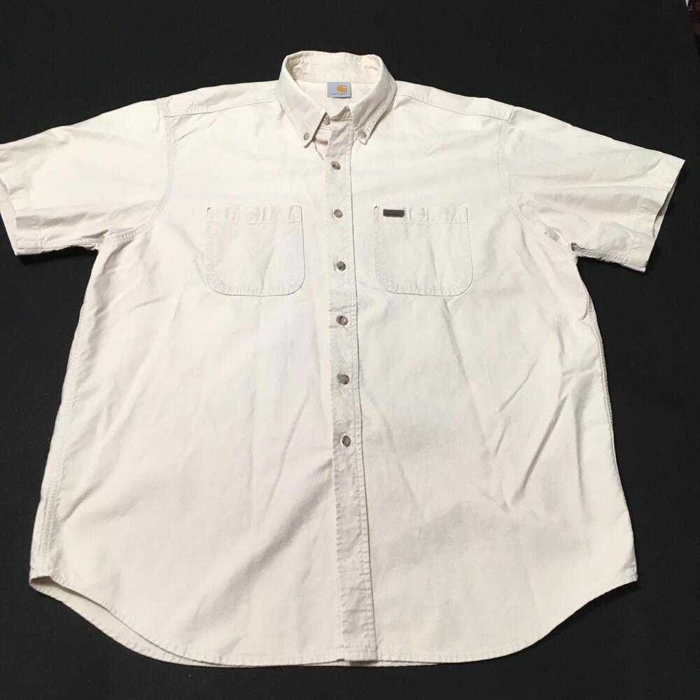 Carhartt Mens Button Down Beige  XXL Workwear Short Sleeve